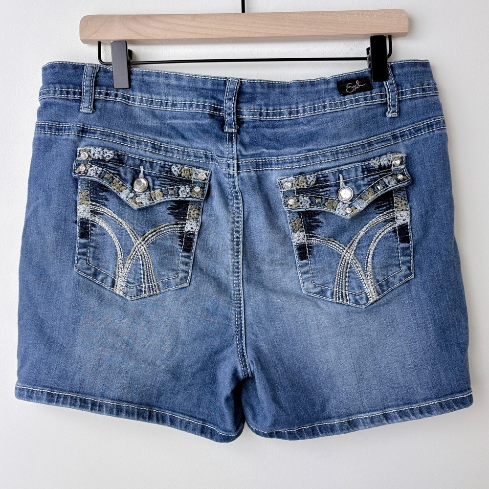 Earl Jean Denim‎ Shorts Womens 14 Embroidered Embellished Y2K Thick Stitch Glam